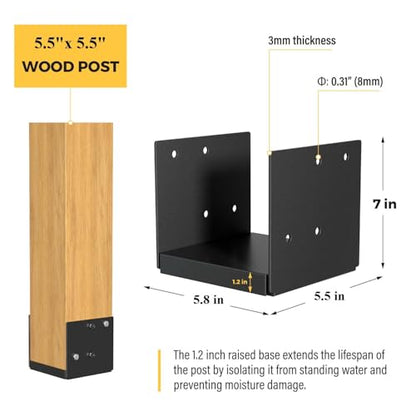 4-Pack 6x6 Post Base Adjustable Wood Anchor Bracket Decorative Plate - size: 6IN