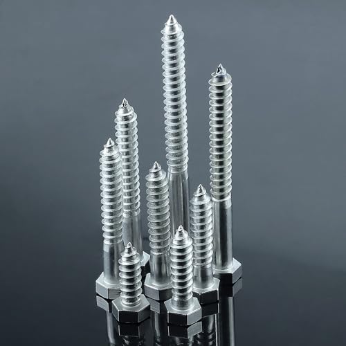 20-Sets M6 x 50mm Hex Head Lag Screws Bolts with Flat Washers, 304 Stainless Steel (18/8), Partial Thread, Heavy Duty Hex Head Lag Deck/Wood Screws - size: M6 x 50mm