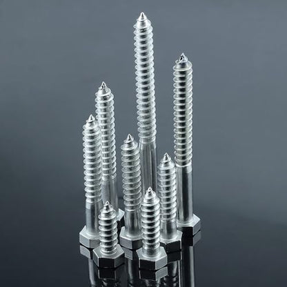 20-Sets M6 x 50mm Hex Head Lag Screws Bolts with Flat Washers, 304 Stainless Steel (18/8), Partial Thread, Heavy Duty Hex Head Lag Deck/Wood Screws - size: M6 x 50mm
