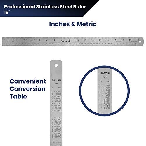 2 Pack - Pacific Arc 18 Inch Stainless Steel Ruler with Inch/Metric Conversion Table - style: 2 Pack | 18 in