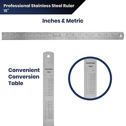 Pacific Arc 18 Inch Stainless Steel Ruler with Inch/Metric Conversion Table - style: 18 In