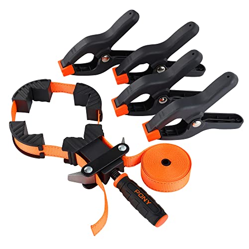 PONY Woodworking Strap Clamp, Picture Frame Clamp with 4-Pack Spring Clamp