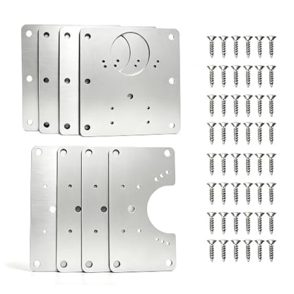 8Pcs Cabinet Hinge Repair Plate Kit, Hinge Fixing Brackets with Screws