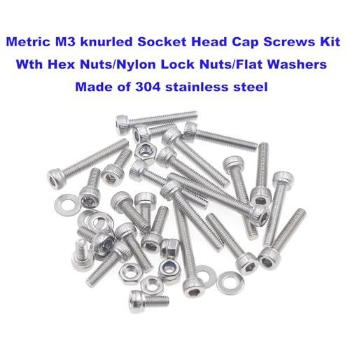 M3 304 Stainless Steel Knurled Hex Socket Cap Screw Nut Washer Kit - size: M3