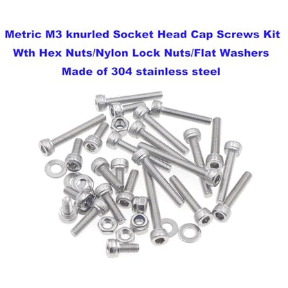 M3 304 Stainless Steel Knurled Hex Socket Cap Screw Nut Washer Kit - size: M3