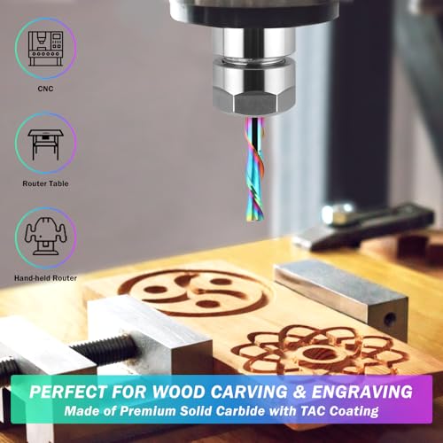 1/4 Inch Shank Downcut Spiral Router Bit 1/4 Inch Cutting Diameter 1 inch Cutting Length with Extra Long Life TAC Coating CNC Router Bits Wood End Mill for Woodwork Mortise Slot Trim - size: 1/4" Dia - 1" CL -1/4" Shank, style: DOWN CUT