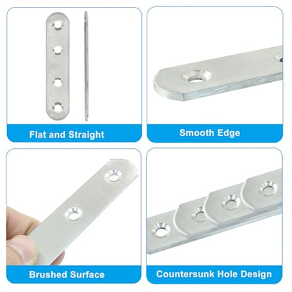 16 Pack 3 Inch Stainless Steel Flat Plate Straight Bracket - size: 3"-80mm-Silver