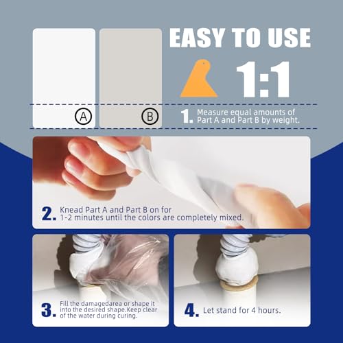 Epoxy Putty White - 14oz Fast Repair Pool & Plumbers Putty, High-Strong 2-Part Epoxy Clay for Metal Ceramic Tile Wood, Waterproof Leak Fix for Swimming Pool, Pipe, Crack, Hole, Sculpting - color: White
