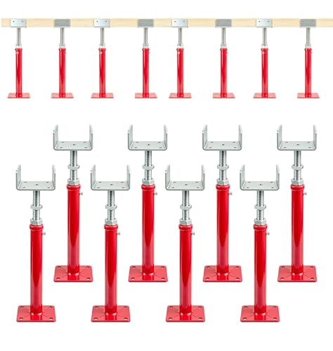 3.5"x3.5" U-Shaped House Jacks, Screw Jack Post for 4x2 4x4 4x6 Joists - color: Red, size: 13"-17"(8 Pack)