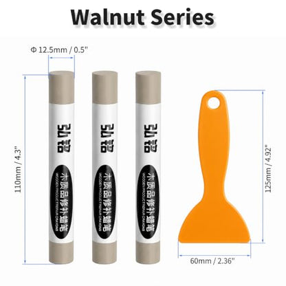 3 Colors Wood Filler Sticks, Walnut Series, with Scraper - color: Walnut Series