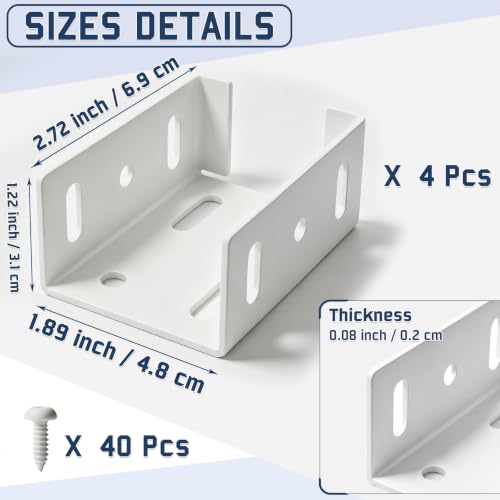 Fence Bracket for Vinyl Fencing Panel, White Heavy Duty Metal Replacement for 2.75in Plastic, Connects Panel to Post - Vinyl Fence Parts (4Pcs & 40 Screws)