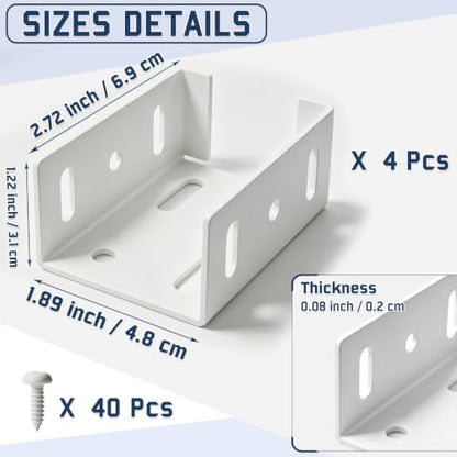 Fence Bracket for Vinyl Fencing Panel, White Heavy Duty Metal Replacement for 2.75in Plastic, Connects Panel to Post - Vinyl Fence Parts (4Pcs & 40 Screws)