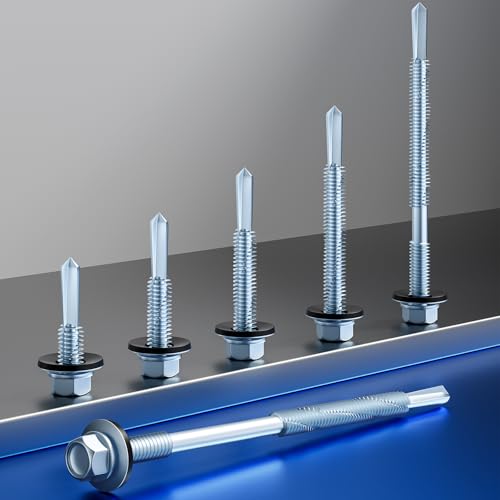 Wensilon (300pcs) #12X1 Extended Hexagonal self-Tapping zinc-Plated Screws with Rubber washers,10mm Steel Plate can be drilled - size: #12X1" 80PCS