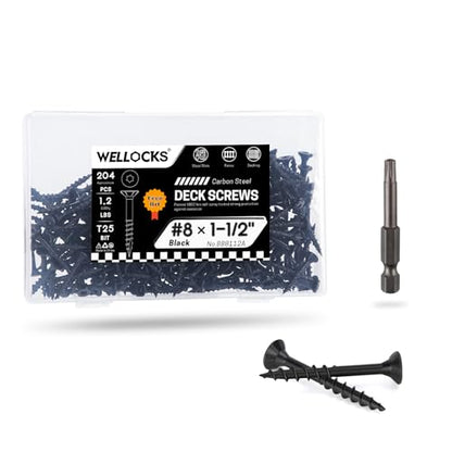WELLOCKS #8 x 2-1/2 in Black Deck Screws, 1.2 lbs with T25 Bit - size: #8×2-1/2", style: 1.2LBS Black