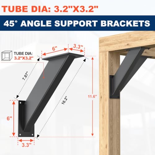4PCS 45-Degree Angle Support Bracket, Heavy Duty Pergola Connector Kit - size: 4"x4" 4pcs