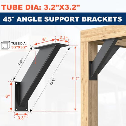 4PCS 45-Degree Angle Support Bracket, Heavy Duty Pergola Connector Kit - size: 4"x4" 4pcs