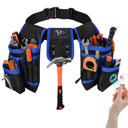 Tool Belt with 27 Pockets and 3 Magnetic Zones, Freely-Combinable Toolbelt - color: Blue