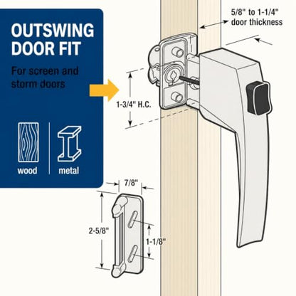 PRIME-LINE Screen & Storm Door Push Button Latch Set, Aluminum, Night Lock - color: Aluminum
