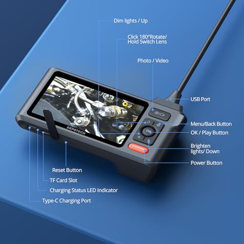 DEPSTECH 50FT Endoscope Camera, Dual Lens 5" IPS Screen Inspection Camera