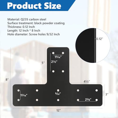 8 Pack 12×8 T Post Timber Brackets, Post to Beam Connector - style: 8 Pack T Shape(12×8)