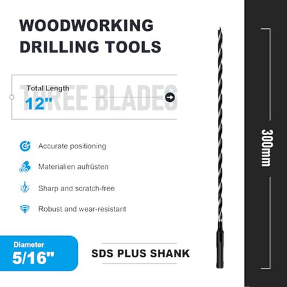 3PCS 5/16" x 12" Auger Drill Bit with SDS Plus Shank for Wood - size: 5/16"x12"(3pc)