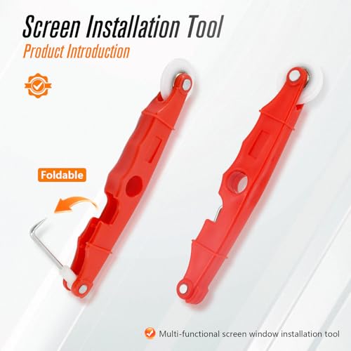 Screen Repair Tools, 6 in 1 Window Screen Installation Kit Include Screen Roller Spline Roller Tool, Spline Removing Hook, Rubber Strip Shovel for Installing and Replacing Window Patio Sliding Door