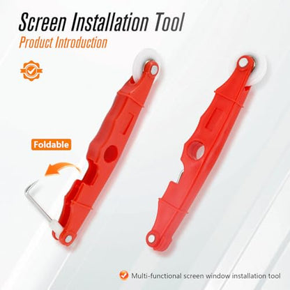 Screen Repair Tools, 6 in 1 Window Screen Installation Kit Include Screen Roller Spline Roller Tool, Spline Removing Hook, Rubber Strip Shovel for Installing and Replacing Window Patio Sliding Door