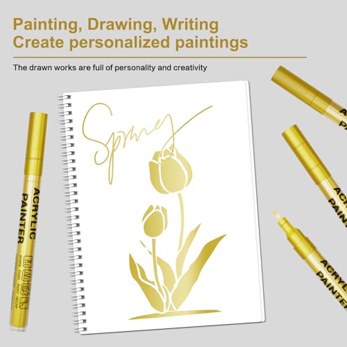 Gold Acrylic Paint Pens 6 Pcs Permanent Marker Pens Extra Fine - color: Gold