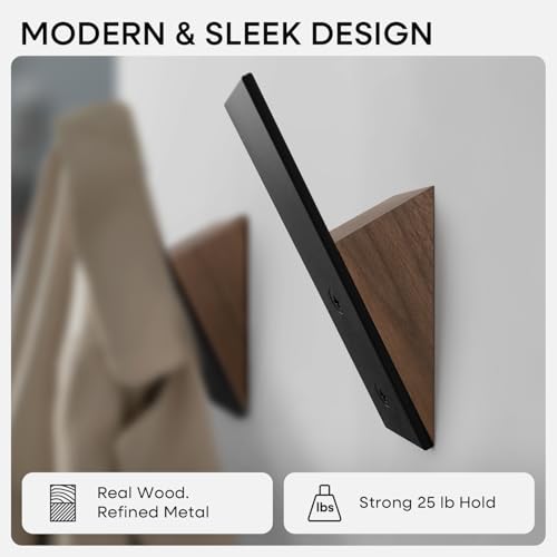 Homeforia Walnut Coat Hooks, High-End Wood & Metal, Modern Design, Set of 6 - color: Black Walnut, size: Pack of 6