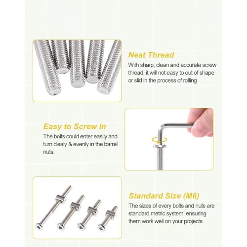 Crib Screw Kit M6x40mm/ 50mm/ 60mm/ 70mm/ 80mm Furniture Bolts Barrel Nuts Assortment for Bunk Beds, Cribs, Baby Furniture Repair (80set) - size: 160pcs