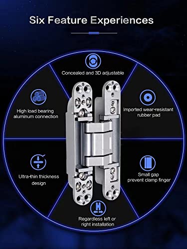 Ranbo 6 Inch Hidden Door Hinge, 3D Adjustable, Zinc Alloy Hardware Kit - size: 6 Inch