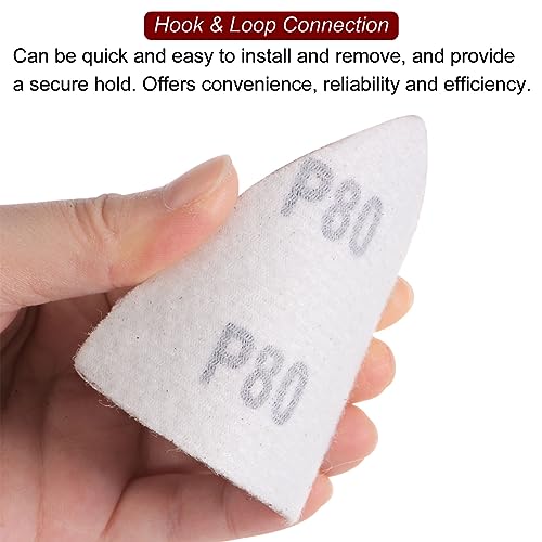 HARFINGTON 60pcs Triangular Hook & Loop Sandpapers 80 Grits 3-1/8" Aluminum Oxide Sanding Pads Random Orbital Mouse Detail Sander Papers Oscillating Multi Tool Sheets - size: 80 Grits