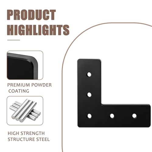 4 Pack 4" L Mending Plate 4 x 4 Black Steel Flat Corner Brace - size: 4inx4inx5mm