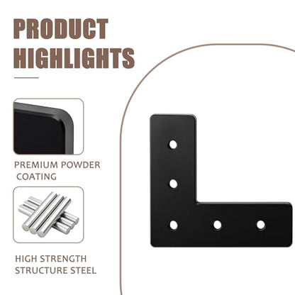 4 Pack 4" L Mending Plate 4 x 4 Black Steel Flat Corner Brace - size: 4inx4inx5mm
