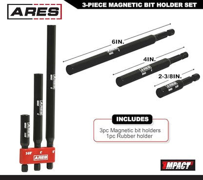 ARES 22030 3-Piece Magnetic Bit Holder Set - size: 3-Piece Magnetic Bit Holder Set