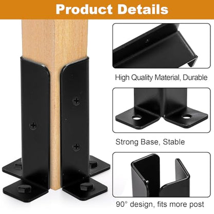 Yesland 8 Pcs Adjustable Deck Post Anchor Base Brackets Fit 1.5x1.5, 2x2, 2x4, 4x4 Post, Heavy Duty Reversible Wood Fence Post Base Brackets kit for Pergola Railing Mailbox, Black