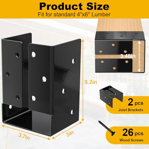 Concealed Joist Hanger 2 Pack,4"x6" Outdoor Concealed-Flange Joist Bracket - size: 4"x6"