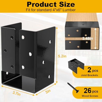 Concealed Joist Hanger 2 Pack,4"x6" Outdoor Concealed-Flange Joist Bracket - size: 4"x6"