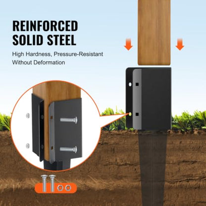 Heavy-Duty Fence Post Anchor with 18-Inch Nail for 3.5x3.5 Wood Posts, Corrosion-Proof Ground Spike with Powder Coating for Garden Fencing & Deck Supports, 8 Pack