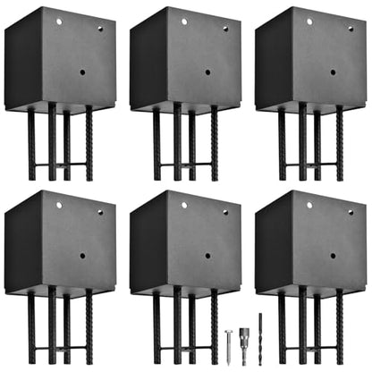 6 Pack 6x6 Metal Post Base Holder Bracket for Concrete Deck (Black) - size: 6IN, style: 6Pcs