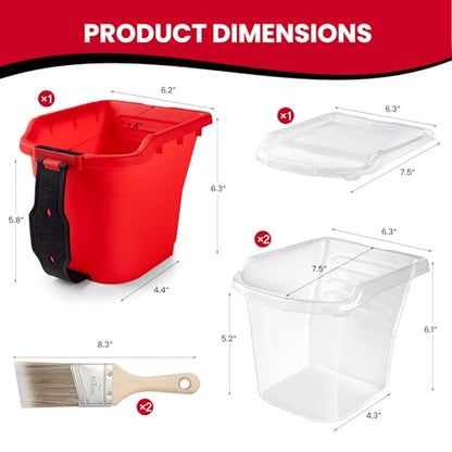 Mister Rui Paint Brushes Paint Cup with Hand Held Paint Bucket Liner & Lid - size: 1PCS, 2" Short, Red Paint Cup