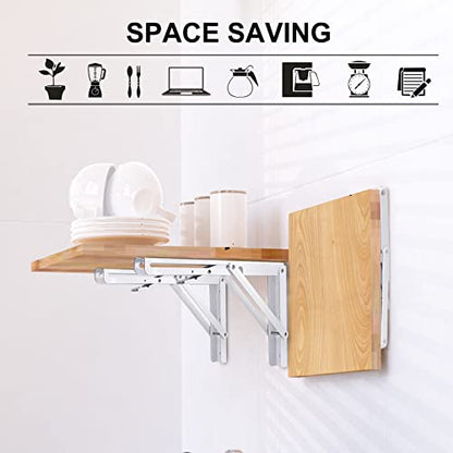YUMORE Folding Shelf Brackets, 12 Inch Heavy Duty L Bracket, White, 2 Pack - color: White, size: 12 Inch