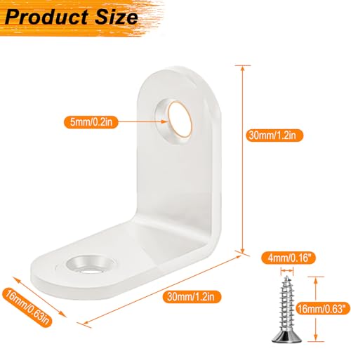 20PCS Small White L Brackets 1.2x1.2inch Corner Braces