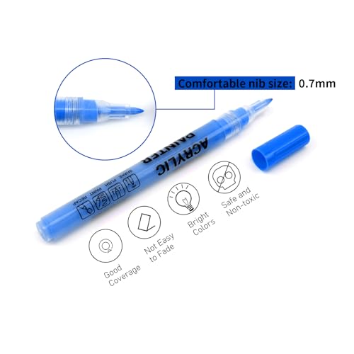 Blue Acrylic Paint Pens 6 Pcs Permanent Marker Pens Extra Fine - color: Blue