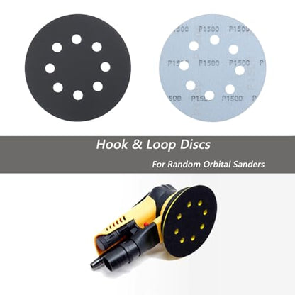 40 Pcs 5 Inch 8 Hole 1500 Grit Wet and Dry Sanding Discs, Round Hook and Loop Disc Sandpaper for Random Orbital Sanders - style: 1500 Grit