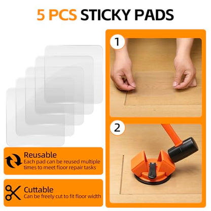 Floor Gap Fixer Tool - 45° Dual-Sided Strike, Floor Suction Cup Tool for Gaps with Crack Cleaner, Mallet & 5 Sticky Pads - Laminate Floor Gap Repair Tool, Flooring Tools Kit