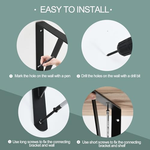 2 Pack L8 x H 6" Black Heavy Duty Shelf Brackets with Screws Metal Shelf Brackets Shelf Support Angle Brackets for Shelves L Brackets Heavy Duty Floating Shelf - size: 8''x6'', style: 2 Pack-Black