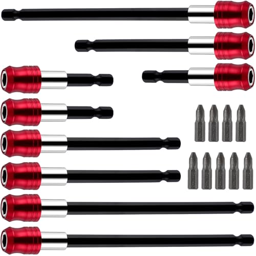 Lasnten 9 Pcs Drill Bit Extension Set 6'' 4'' 2'' Magnetic Drill Extension Bit Holder Drill Bit Extender 1/4 Inch Hex Bit Holder with 9 Bits Adjustable Depth Screwdriver for Impact Driver