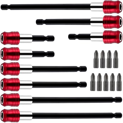 Lasnten 9 Pcs Drill Bit Extension Set 6'' 4'' 2'' Magnetic Drill Extension Bit Holder Drill Bit Extender 1/4 Inch Hex Bit Holder with 9 Bits Adjustable Depth Screwdriver for Impact Driver