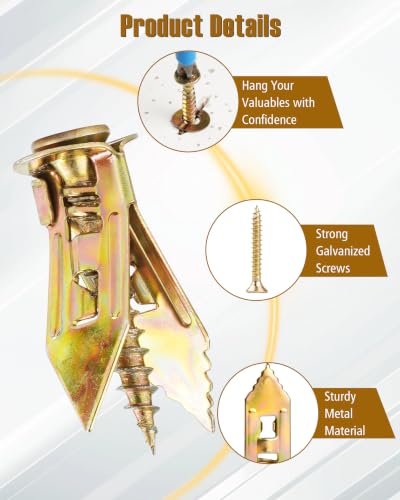 180pcs 4 Sizes Self Drilling Drywall Anchors with Screws Kit, Heavy Duty Zinc Alloy Hollow Wall Anchors, Sheetrock Plasterboard Anchors 0.47x1.18inch, No Drill Self Tapping Dry Wall Screw Anchor Set - size: 180Pcs 4 Size Kit